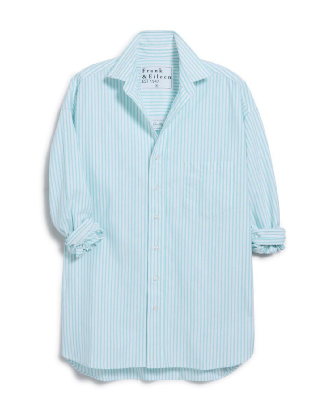 Frank & Eileen Button-Up Linen Shirt Size L Eileen Womens Long Sleeve Strip Blue